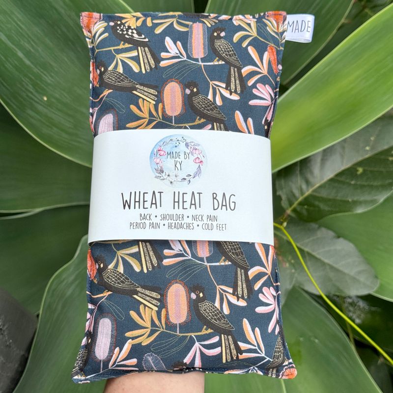 Black Cockatoos - Wheat Heat Bag - Regular Size