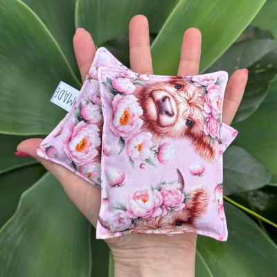 Highland Cows &amp; Peonys - Wheat Heat Bag - Tiny Size