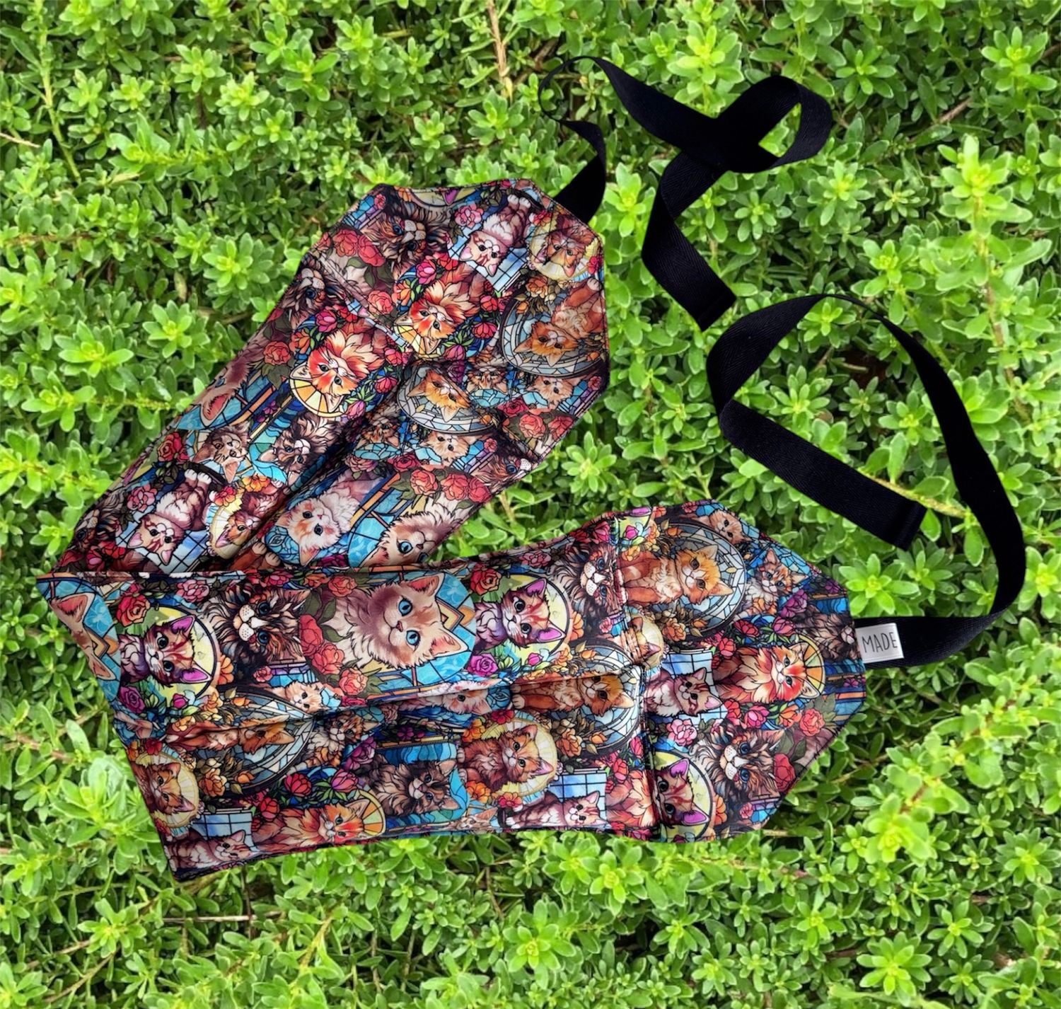 Stained Glass Cats - Wheat Heat Bag - Super Size with Ties