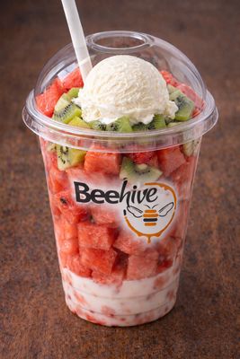 Fruit parfait with muesli, ice cream, or yoghurt
