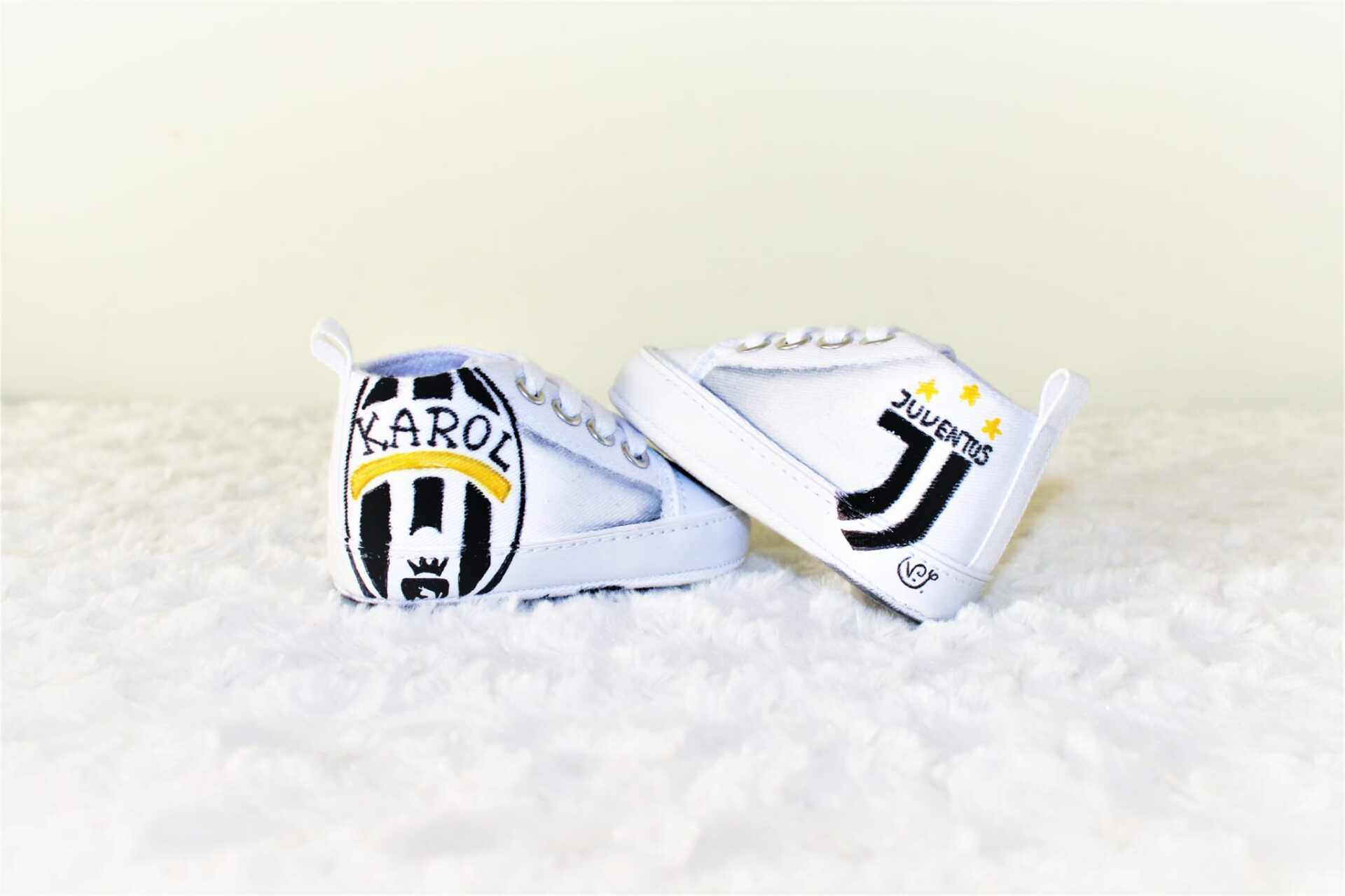 Scarpine neonato personalizzate dipinte a mano Juventus