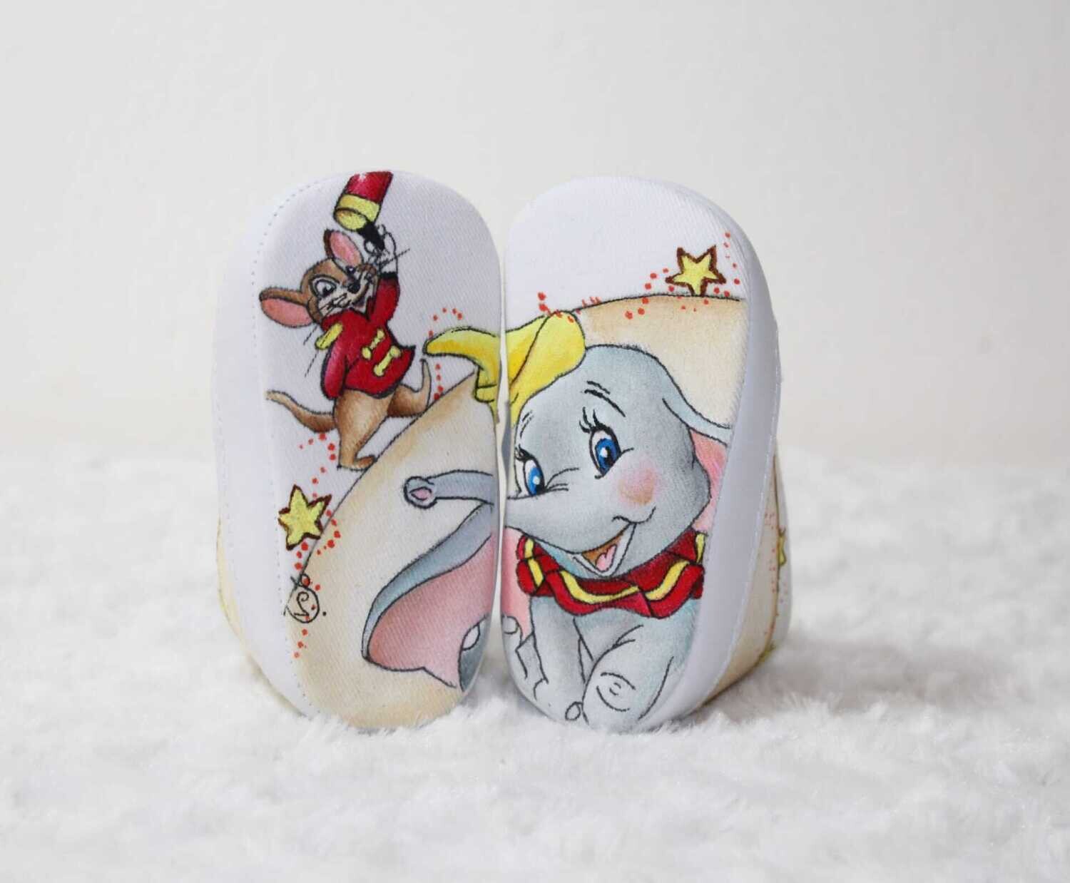 Scarpine neonato personalizzate dipinte a mano Elefantino