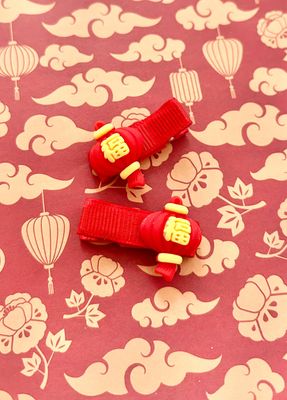 Prosperity Fu Lantern Alligator Hair Clips