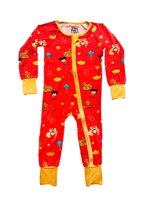 Lunar New Year Dreams Lucky Bamboo Zippered Romper Baby Pajamas