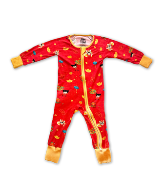 Lunar New Year Dreams Lucky Bamboo Zippered Romper Baby Pajamas