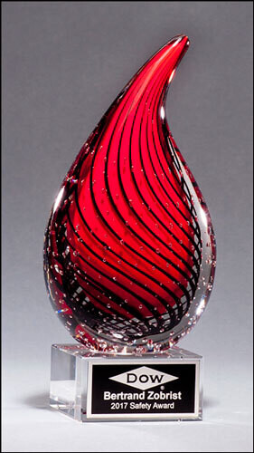 DROPLET-SHAPED ART GLASS AWARD WITH CLEAR GLASS BASE