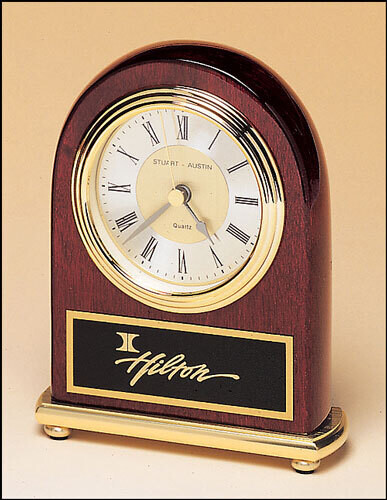 ROSEWOOD WITH BRASS BASE DESK CLOCK