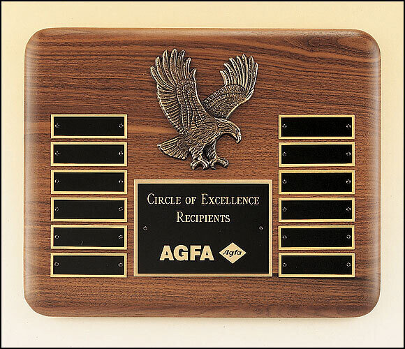 WALNUT PERPETUAL PLAQUE WITH EAGLE CASTING