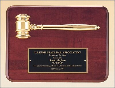 PIANO FINISH ROSEWOOD PLAQUE & GOLD GAVEL