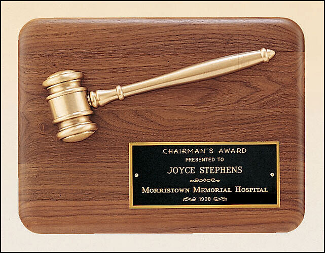 ANTIQUE BRONZE GAVEL MOUNTED ON PLAQUE