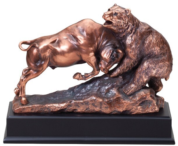 Bull headbutting bear