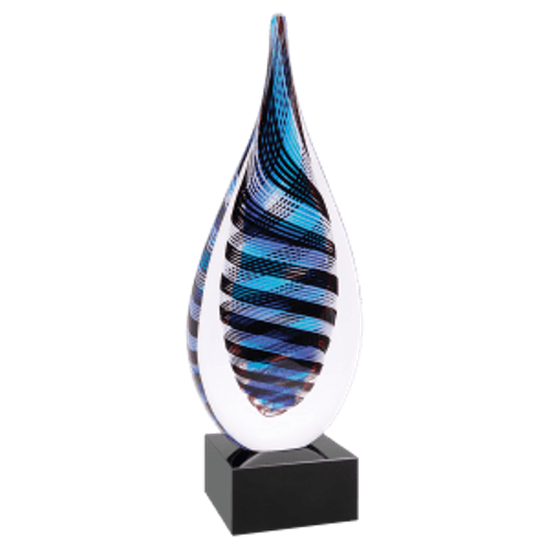 12" Blue, White & Black Twisted Rain Drop