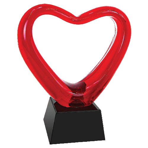 6 1/2" Red Heart Art Glass with Black Base