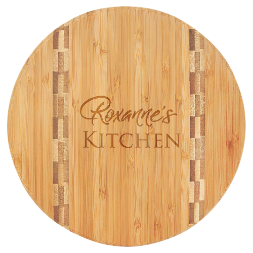 Round Bamboo Cutting Board with Butcher Block Inlay (Two Sizes)