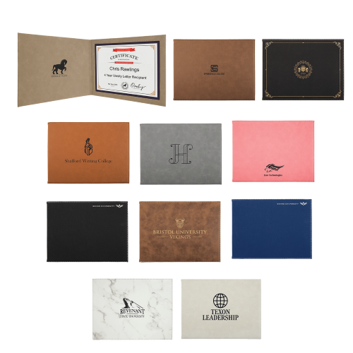 9" x 12" Light Brown Laserable Leatherette Certificate Holder for 8 1/2" x 11" Certificate