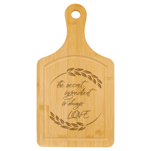 13 1/2" x 7" Bamboo Cutting Board Paddle Shape with Drip Ring