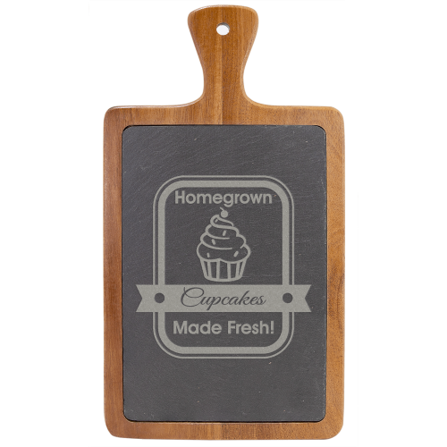 Acacia Wood/Slate Cutting Board with Handle (Two Sizes)