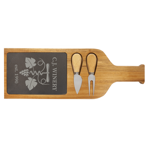 17 1/2" x 6" Acacia Wood/Slate Serving Board with Two Tools