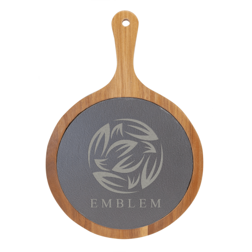 Round Acacia Wood/Slate Serving Board with Handle (Two Sizes)