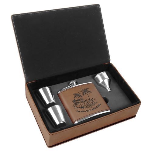 6 oz. Flask Gift Set Box Sets, Color: Dark Brown