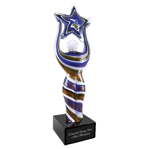 12" Glass Figure with Star and Black Base