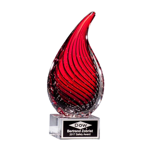 DROPLET-SHAPED ART GLASS AWARD WITH CLEAR GLASS BASE