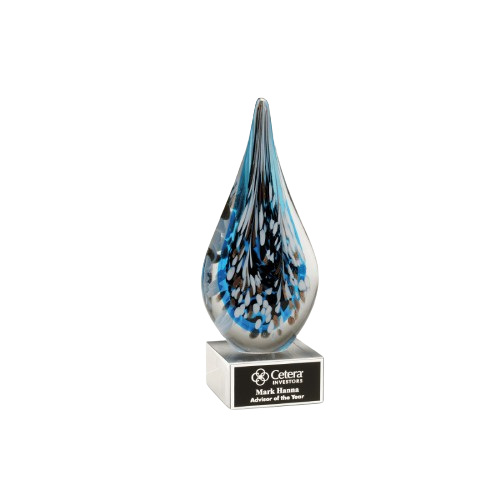 10" Multi-Colored Teardrop Art Glass on Clear Glass Base