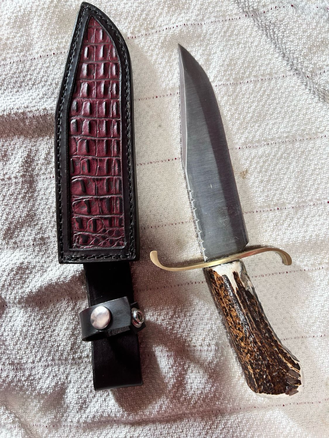 Antler Handle Bowie 7 In Blade Custom Leather