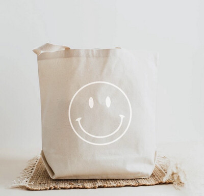 Smiley Face Tote Bag-Natural 
