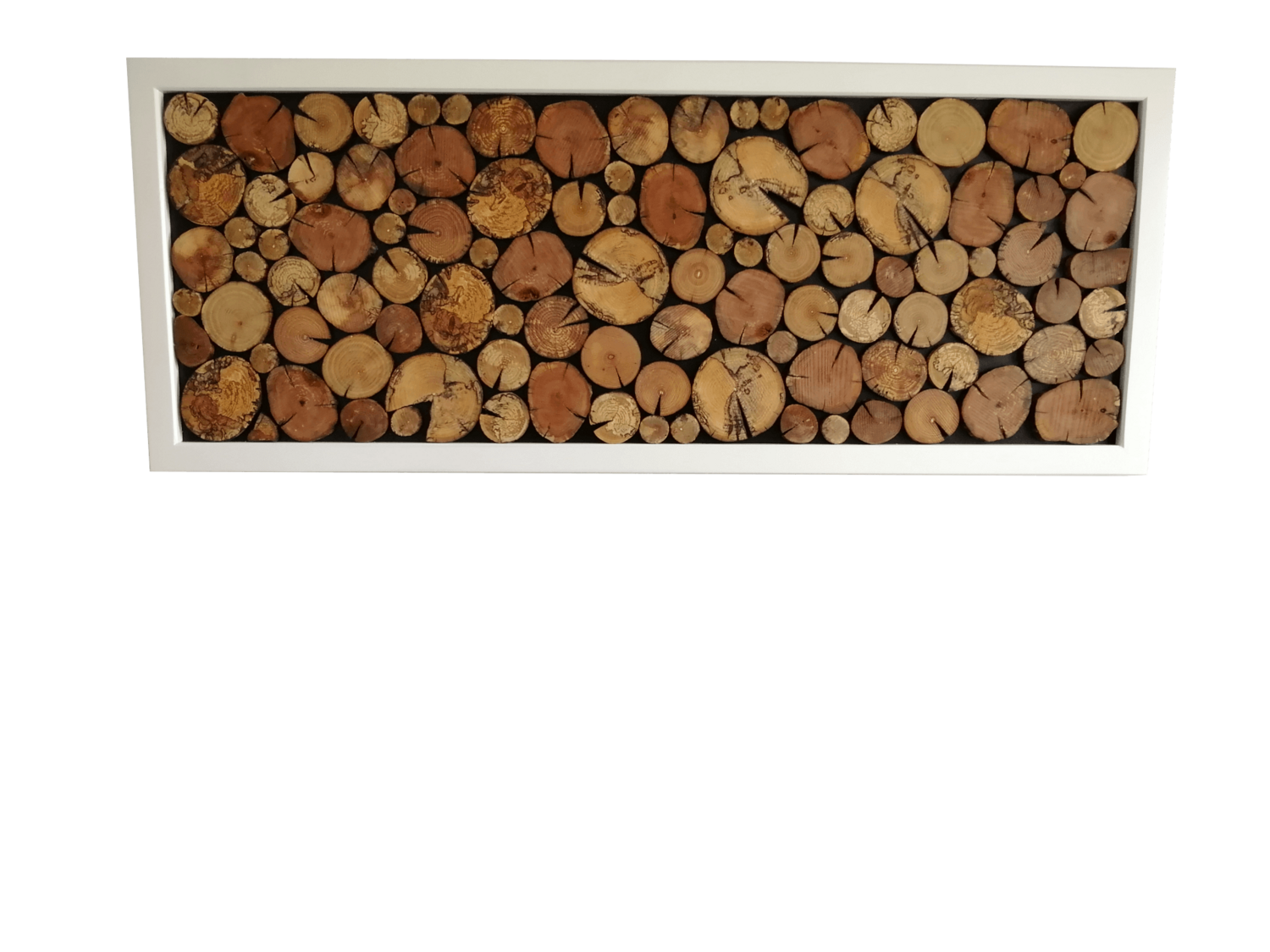 Wandbild " Runde Holzscheiben "weißer Rahmen