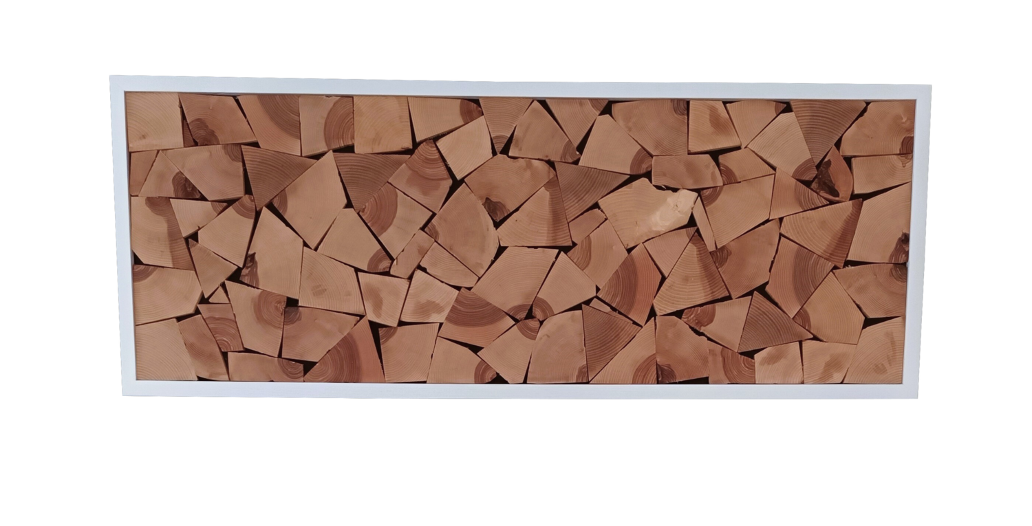 Wandbild "Holzstapel "weiß mit schmalem Rahmen