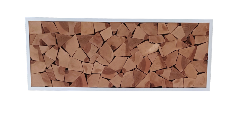 Wandbild "Holzstapel "weiß mit schmalem Rahmen