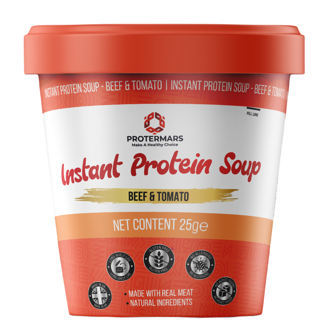 Protermars Beef & Tomato Instant Soup , High Protein  , Low Carb , Gluten Free , No Allergens , 4 Pack