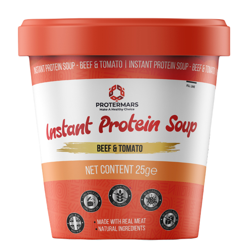 Protermars Beef & Tomato Instant Soup , High Protein  , Low Carb , Gluten Free , No Allergens , 4 Pack