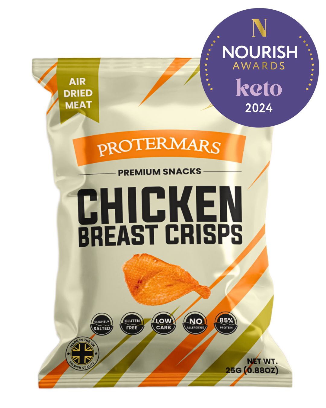 Chicken Crisps - 100% Chicken Fillet , 85% Protein - 6 bags x 25g - Keto Friendly, Low Carb