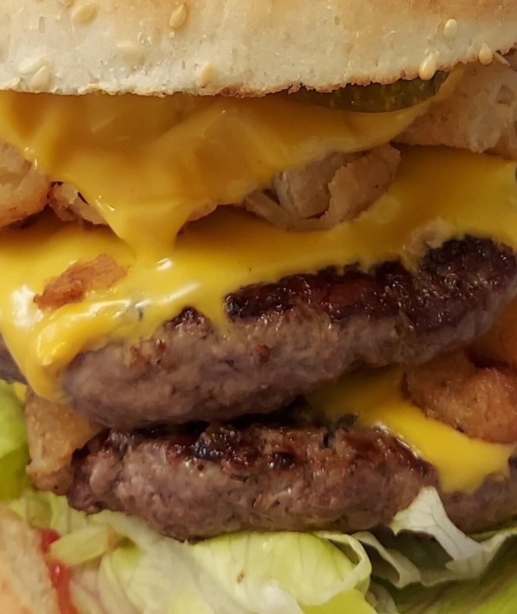 Double crispy onion cheeseburger