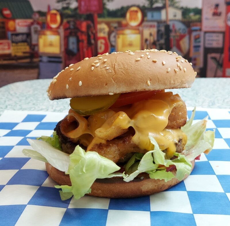 Crispy onion cheeseburger