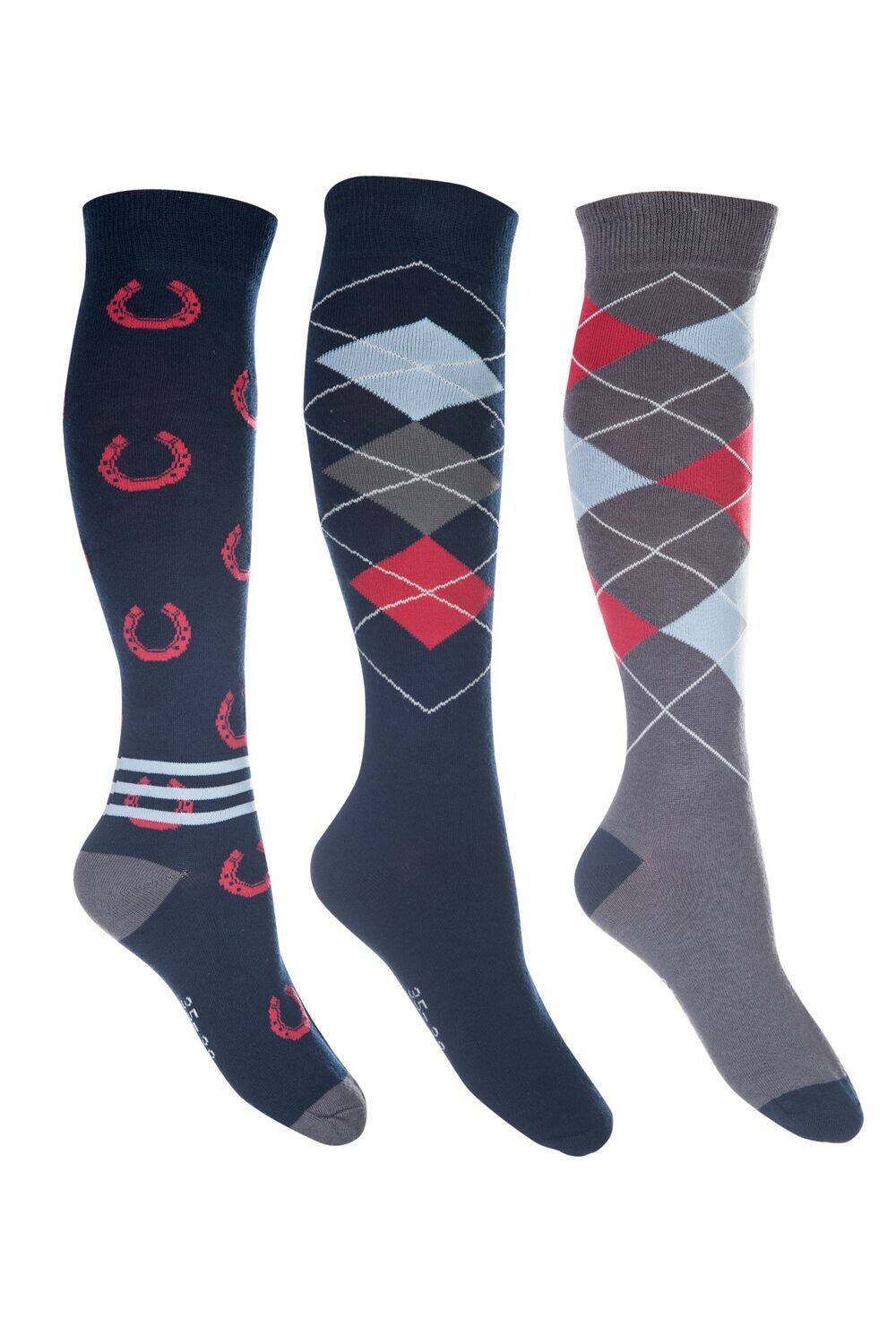 CHAUSSETTES -Cardiff- HKM, COULEUR: Bleu Foncé/Rouge, TAILLE: 39-42
