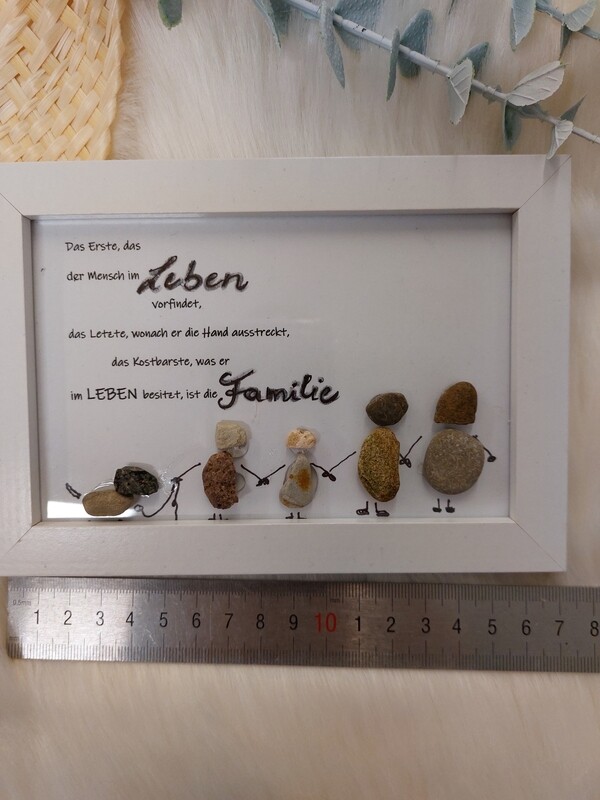 Steinbild Familie 2Kinder mit Hund Steinbild Familie 2Kinder mit Hund