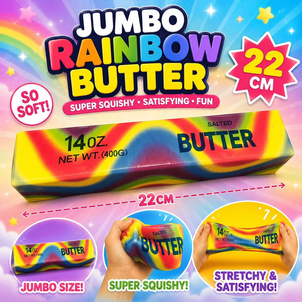 Rainbow Jumbo Butter Squishy 14oz | Slow Rise Food Sensory Squishy Toy Rainbow Jumbo Butter Squishy 14oz | Slow Rise Food Sensory Squishy Toy