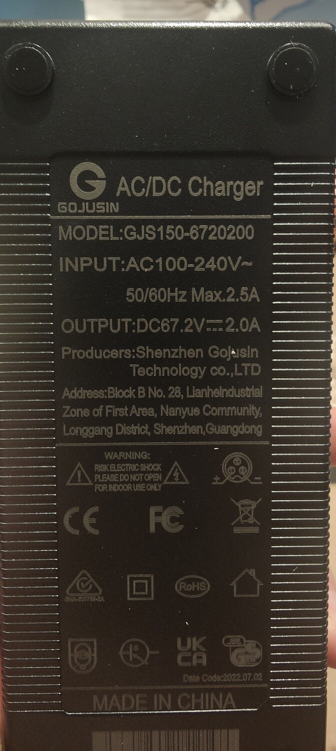 Charger 67.2V 2.0A for 60V Electric Scooter (GX16 3-pin)  [Gojusin]