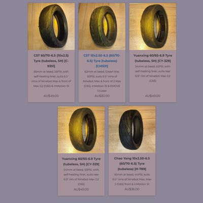 Tyres by eScooter Make/Model