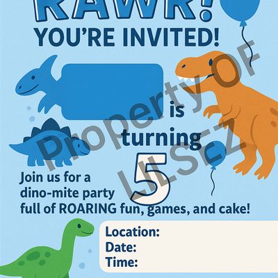 Dino, Construction Invitations - Birthday / Special Events -- INSTANT PDF DOWNLOAD