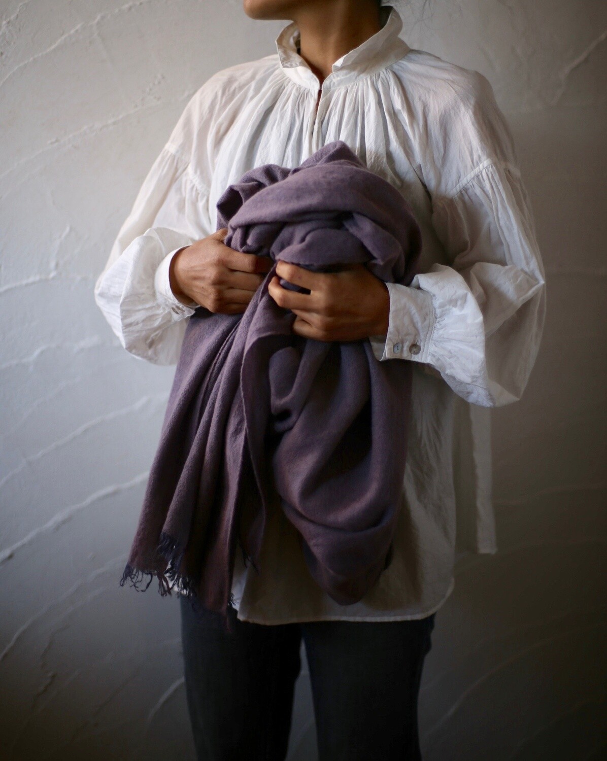 ウールリネンストール Woollen linen scarf 「茜色/Madder root」