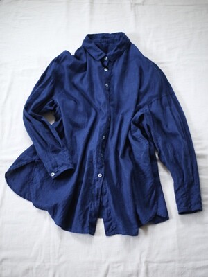 コットンリネン まち入りシャツ Cotton linen Shirt 藍（本藍）/indigo