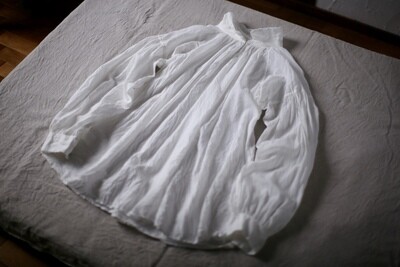 カディコットン 立ち襟のブラウス/Khadi cotton pullover blouse「ストライプ織り/Cord stripe」