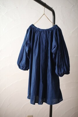 コットンリネン タックブラウス Cotton linen tucked blouse「藍/Indigo」