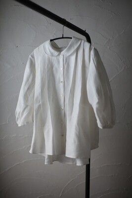ホワイトリネン タックブラウス Linen blouse 白/White