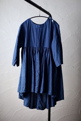 リネン ギャザーフレアブラウス Linen blouse 藍/indigo