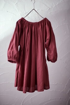 コットンリネン タックブラウス Cotton linen tucked blouse「紅/Magenta」